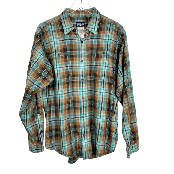 PATAGONIA Organic Cotton Men's Medium Plaid Long Sleeve Button down Shirt - Picture 1 of 8
